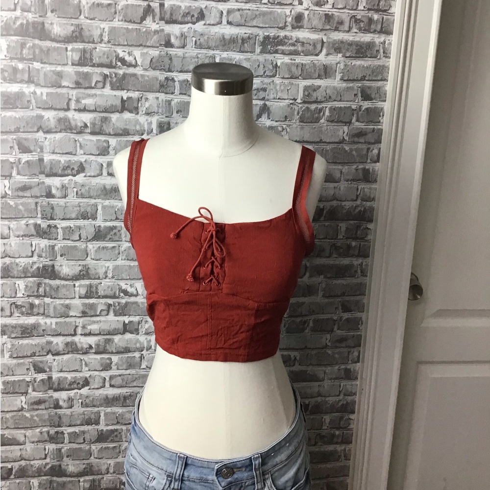 Women's Rust Lace-Up Crop Top